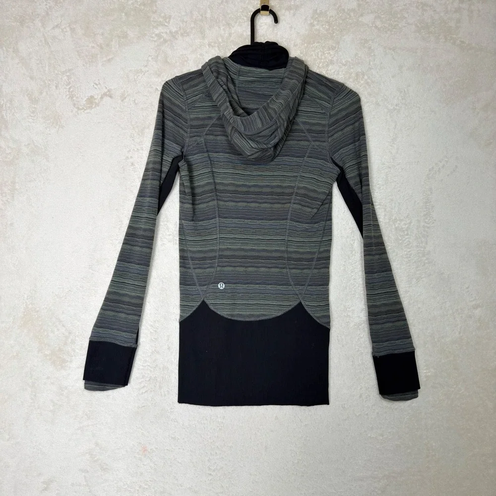 Vintage Lululemon Stride Jacket Green Grey Striped Full Zip Hoodie Size 2